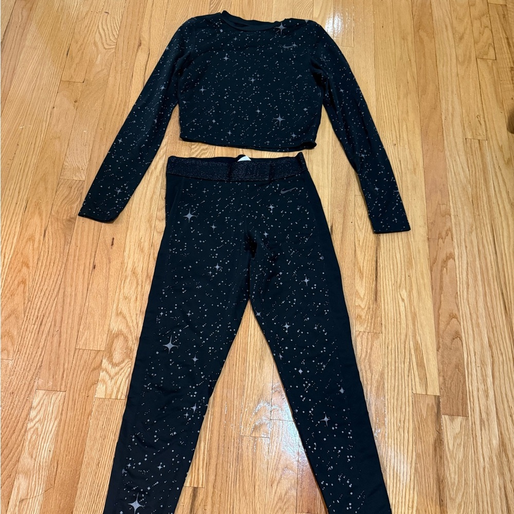 Nike Pro Black Starry Long Sleeve Top and Leggings Set